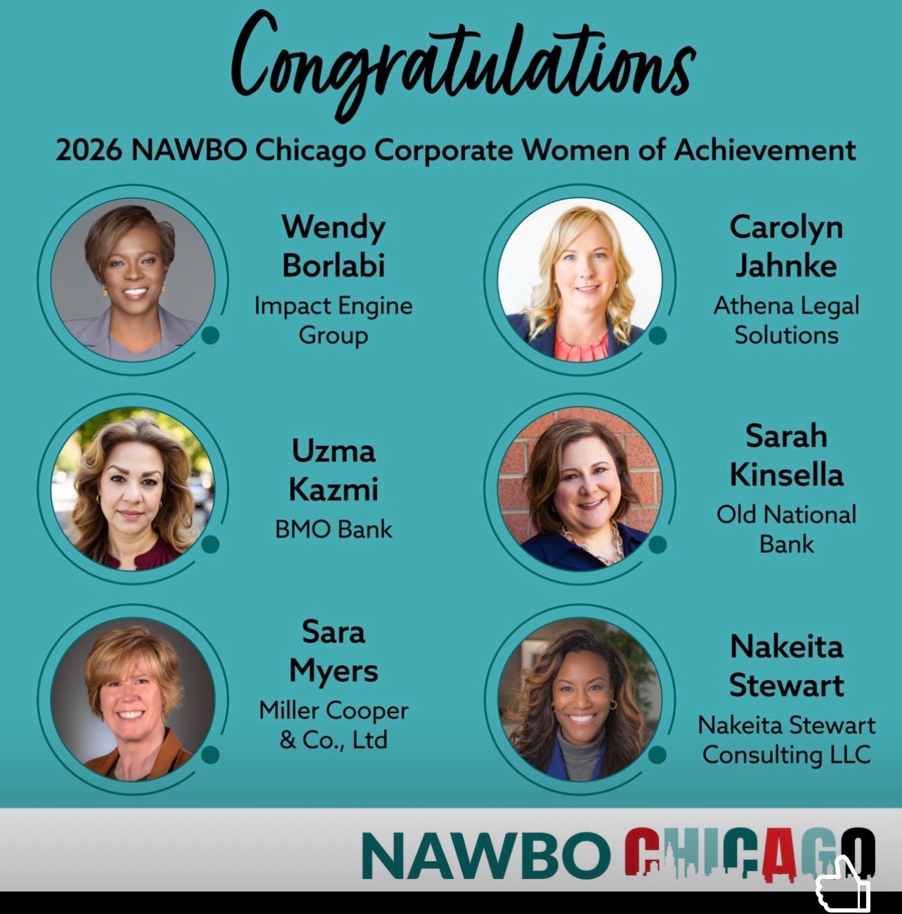 2026 NAWBO Chicago Corporate Women of Achievement honorees including Nakeita Stewart